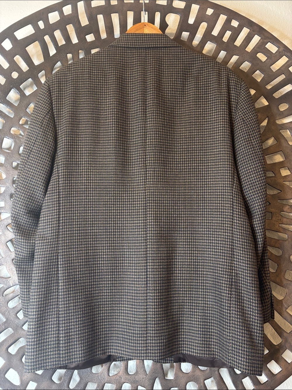 🤎Brown Houndstooth Sport Coat Wool Blazer Classic Tailored Mens 42S Vito Rufolo - Picture 6 of 15